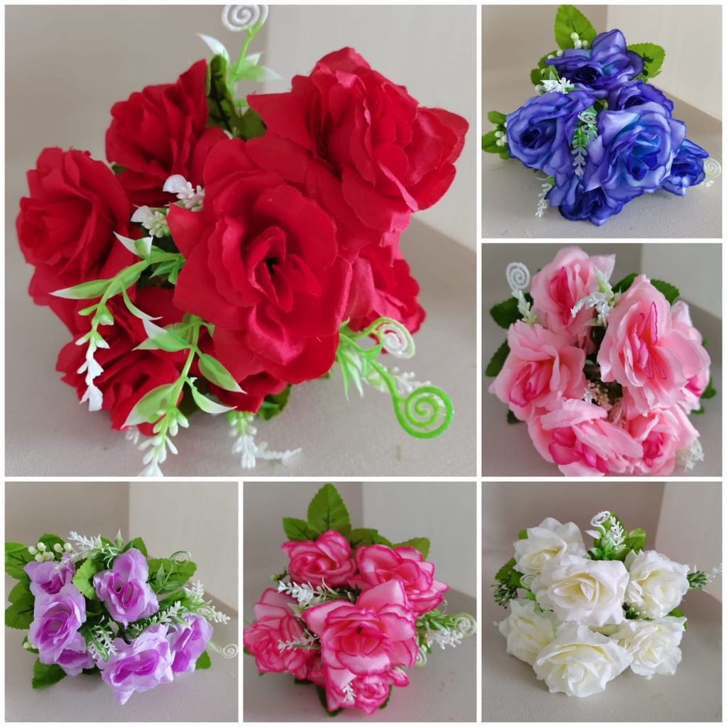 Bunga plastik Mawar :) 7 tangkai 7 kuntum bunga hias dekorasi artifisial BT9102