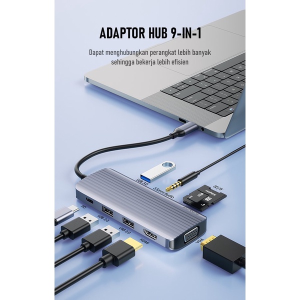 Robot HT590 9in1 USB-C HUB HDM VGA Adapter USB3.0 Macbook - New HT390