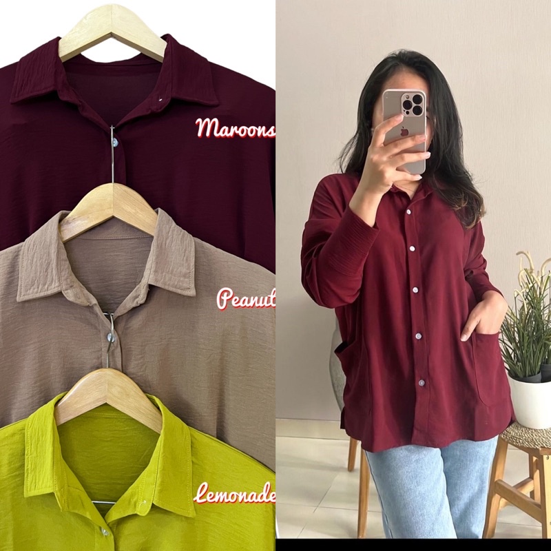 KEMEJA OVERSIZE CRINKLE POCKET | KEMEJA MURAH | KEMEJA ADE