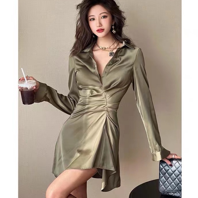 【Moon Blush】Summer Casual  Long Sleeve Shirt Dress  7099