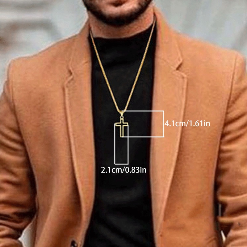 Fancyqube Kalung Rantai Panjang Liontin Salib Hollow Out 3 Warna Gaya Hip Hop Punk Untuk Pria / Wanita
