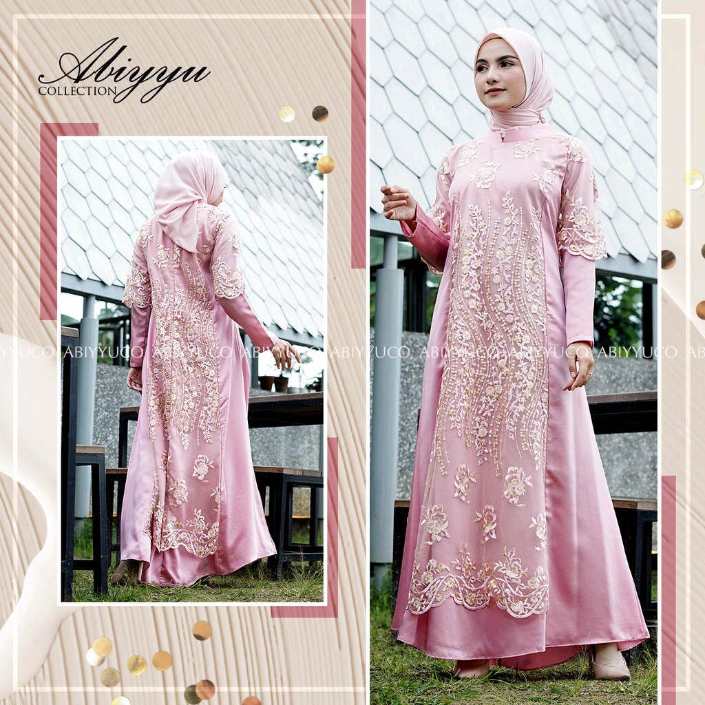 Abiyyuco TA9018 | Gamis Brokat Tile Mewah Dress Brukat Kondangan Wisuda