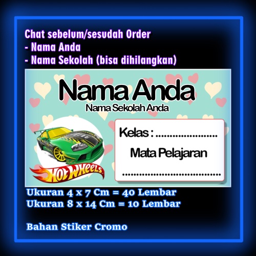 

Stiker Label Buku HotWheels Hot Wheels Cars Car Karakter Lucu Custom Lebel Nama cromo murah 20 Varian berbeda Sticker Pelajaran Mapel buku anak sekolah Vol 6