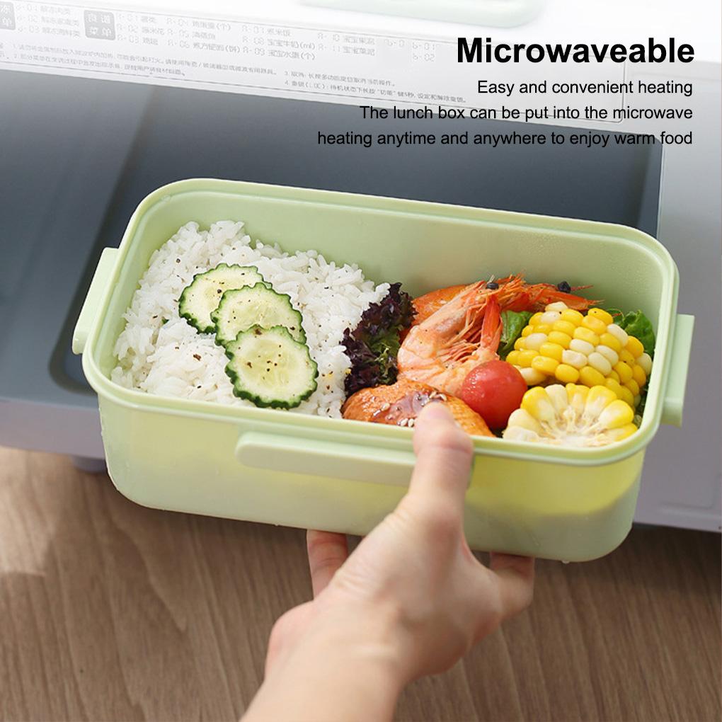 Kotak Makan Siang Portabel Sealing Kompartemen Kantor Sekolah Dewasa Wadah Makanan Reusable Microwave Organizer Dengan Sendok