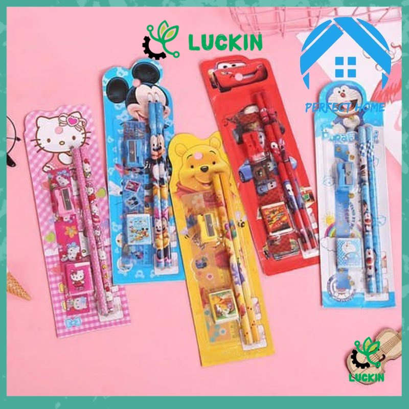 

Luckin Alat Tulis Set Stationary Set study set Sekolah 5 in 1 Pensil Set Karakter mini murah