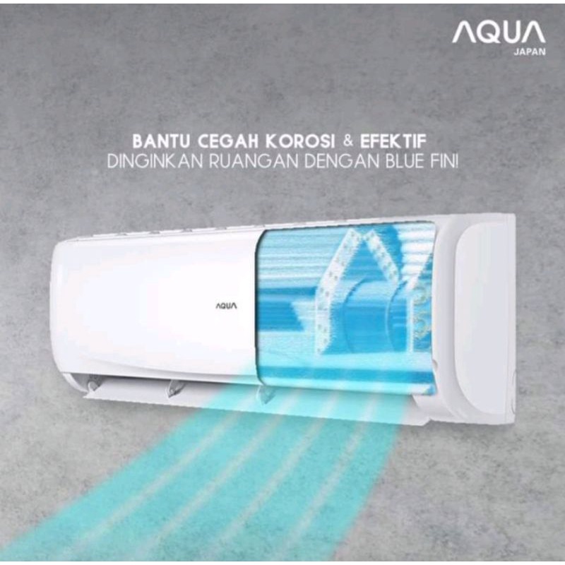 AC AQUA JAPAN 1/2 PK AQA-KCR05AHQ BLUE FIN Low Watt Low voltage R32 + instalasi pemasangan