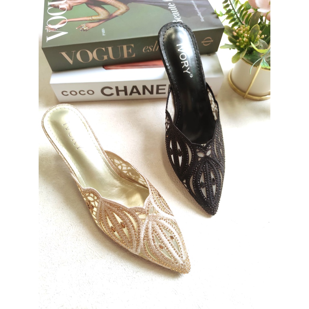 IVORY Sepatu Heels Mules Pesta Glitter X28-234