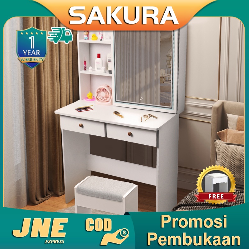 Weyon Sakura meja rias/meja rias Minimalis/meja rias Kecil/meja rias murah/meja rias Dinding+Cermin rias LED ekstra besar + bangku meja rias gratis（D17E）