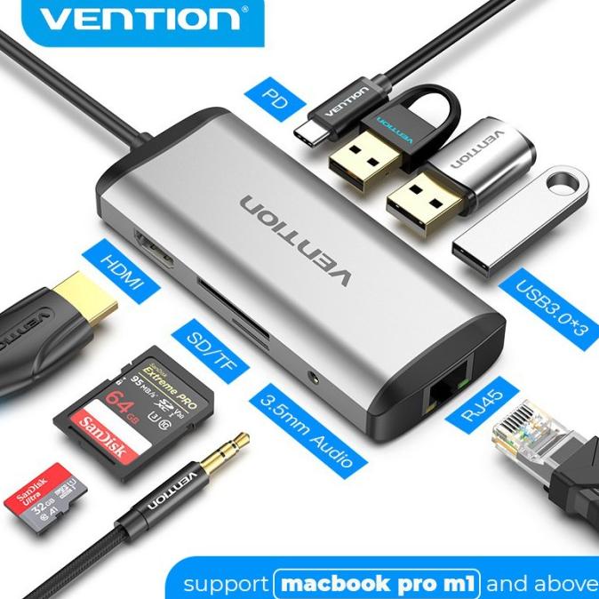 Vention USB Type C Hub 9 in 1 Adapter Splitter Docking Station USB 3.0 always ready