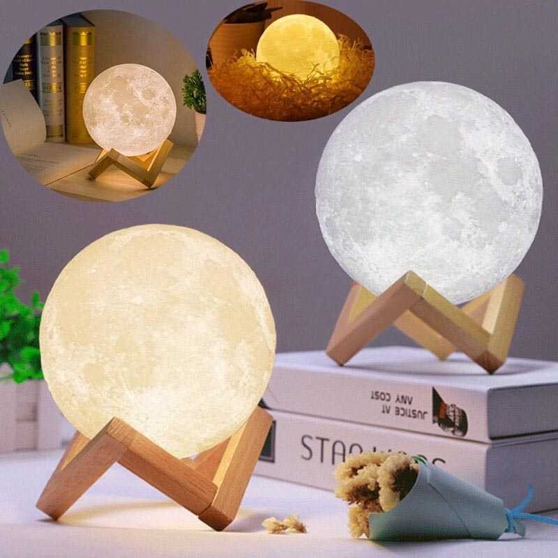 Lampu Tidur 3D LED Printed Moon Night Light Lamp 3 Color Cahaya Bulan 20CM 1W - OU15