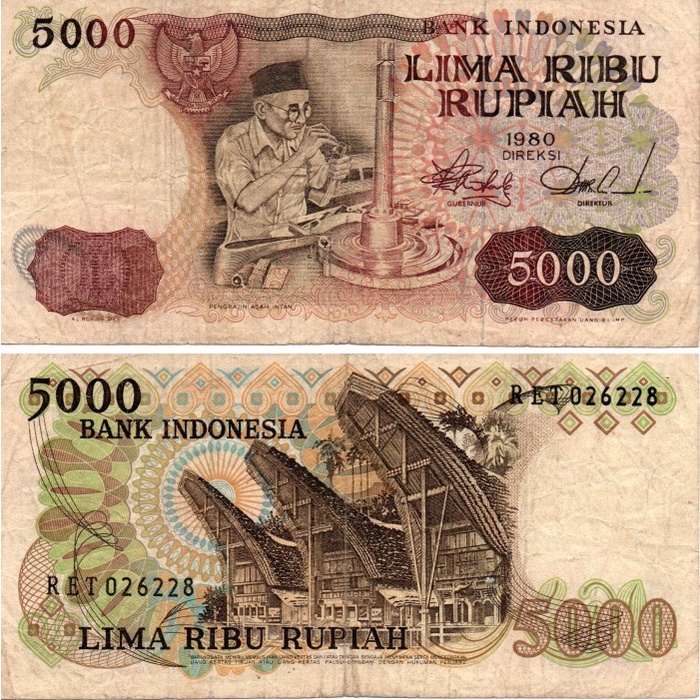 Uang Kertas 5000 Rupiah Asah Intan Emisi 1980 Tahun 1980