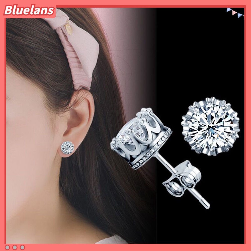 Bluelans Anting Tusuk Lapis Silver Hias Cubic Zirconia Untuk Wanita