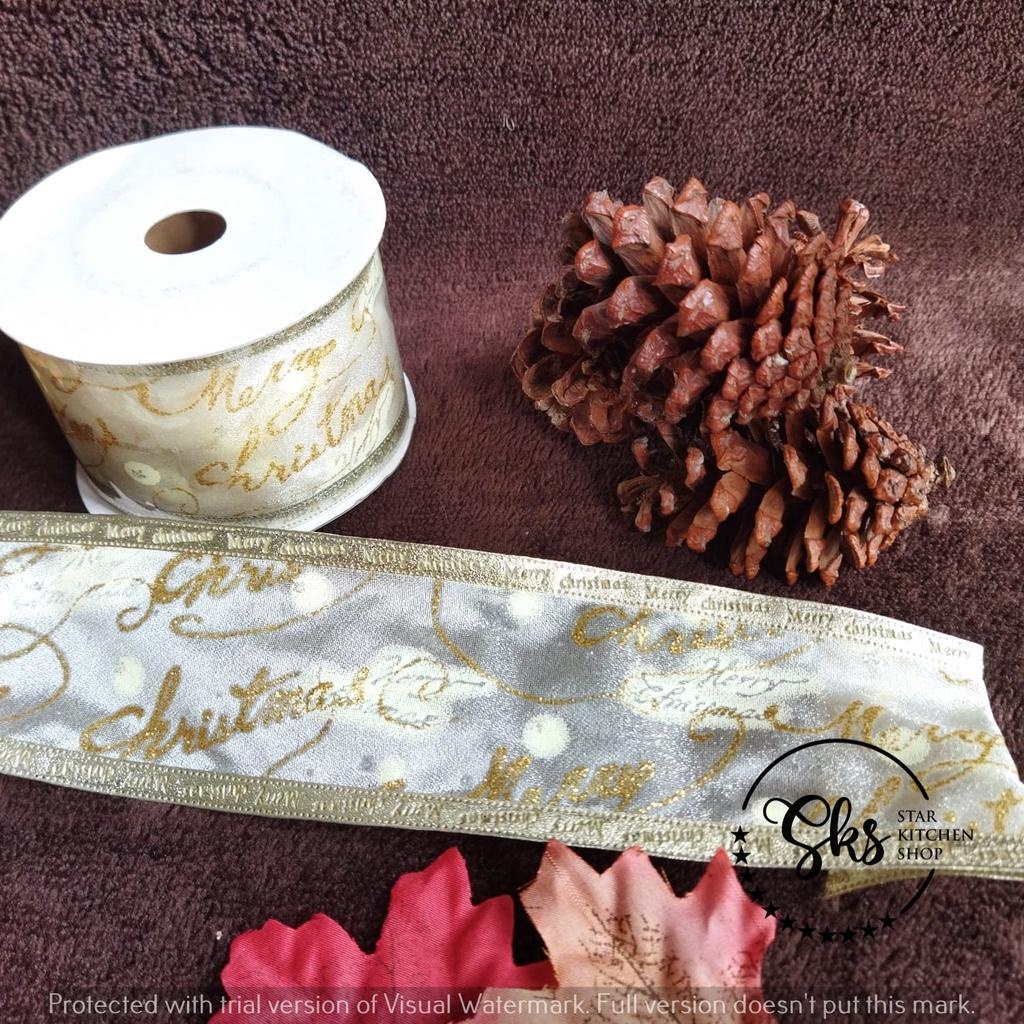 

New Pita Dekorasi Natal Motif Merry Christmas -Gold 7cm