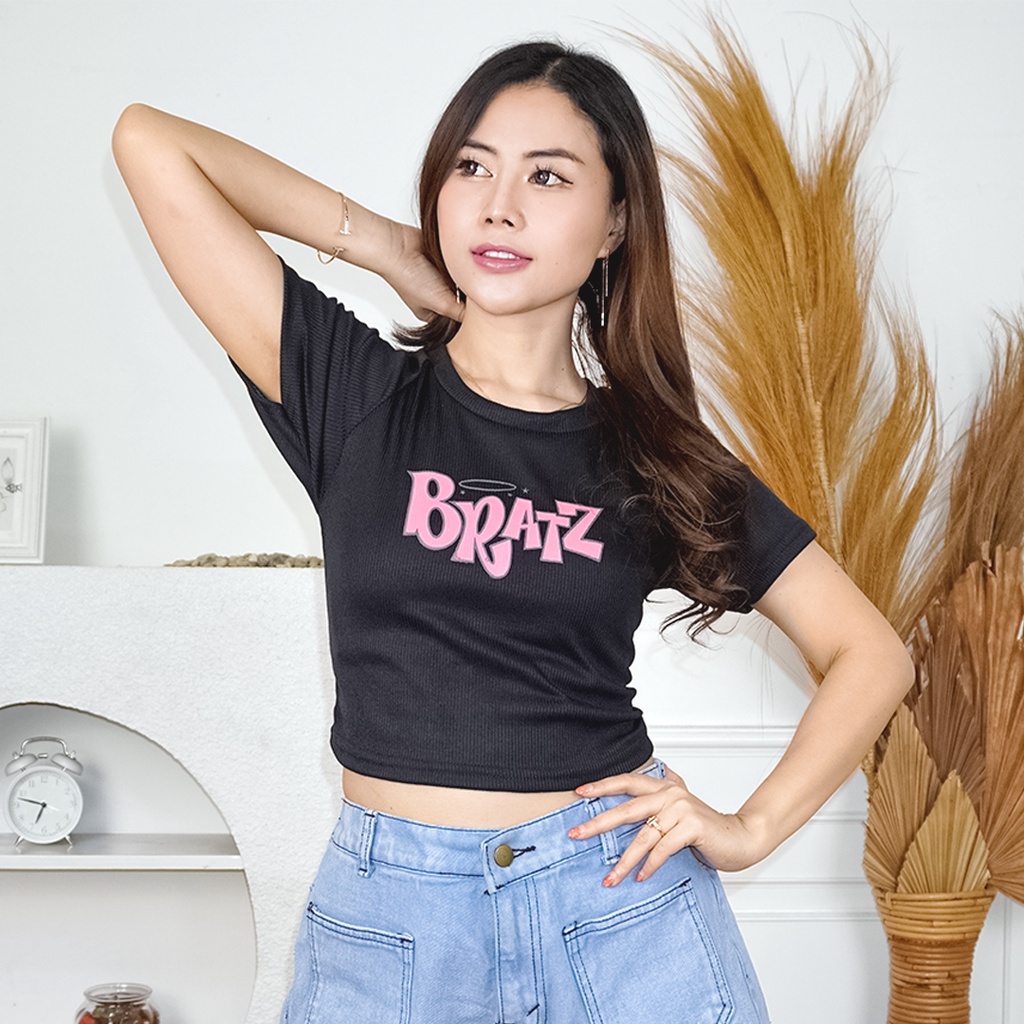 Tq88indonesia Fashion Baju Atasan Wanita Terbaru / Kaos Crop Bratz / Oblong Cewek Lengan Pendek / Ootd Kekinian