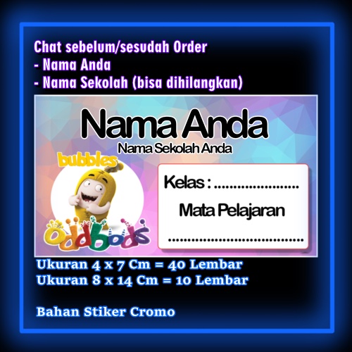 

Stiker Label Buku Oddbods kartun anime lucu Karakter Lucu Custom Lebel Nama cromo murah 20 Varian berbeda Sticker Pelajaran Mapel buku anak sekolah Vol 5