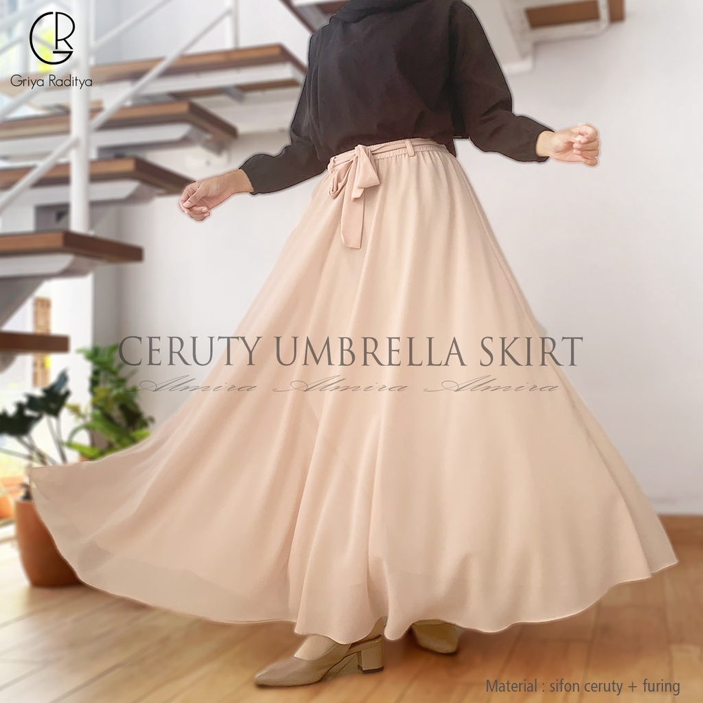 Rok Sifon Panjang Wanita Muslimah Chiffon Ceruti Umbrella Skirt Griyaraditya Almira