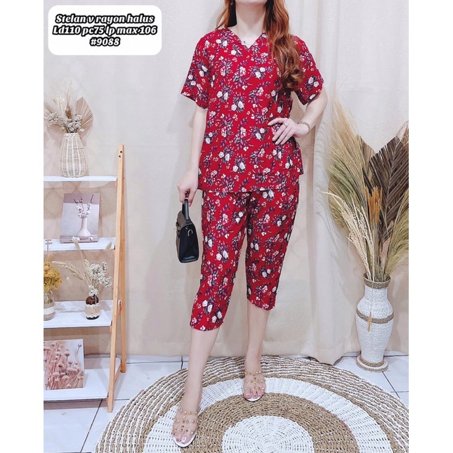 setelan katun rayon adem jumbo bunga cln 7/8 9088