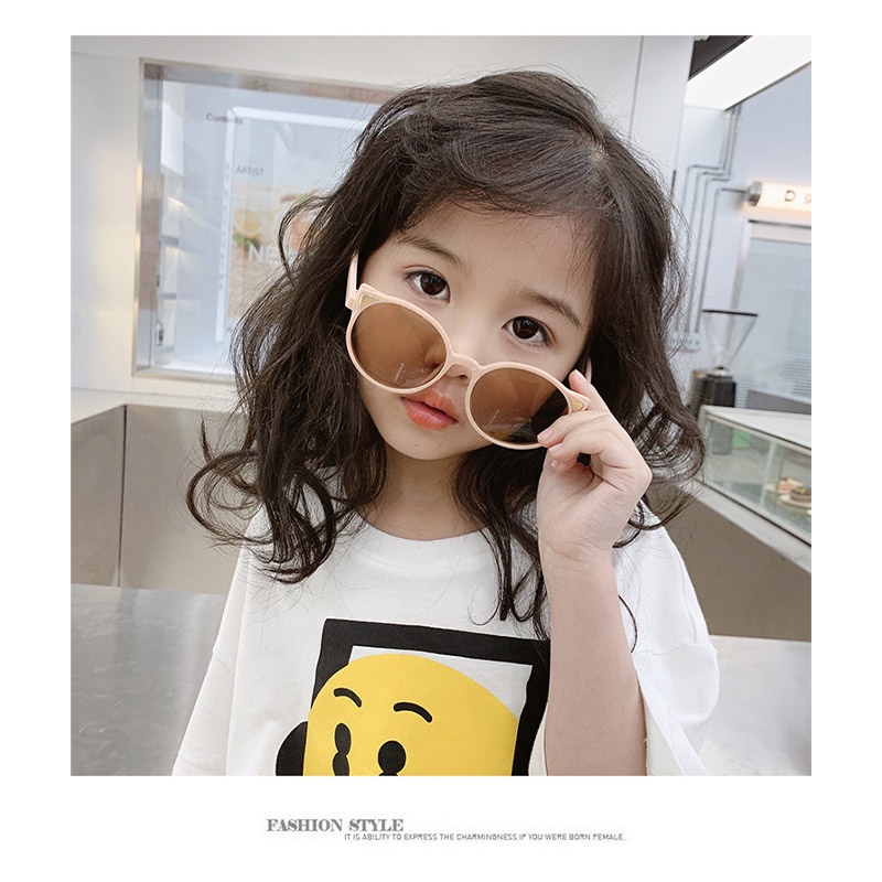 COD❤️ Anak-anak Lucu Bentuk Gadis Fashion Bingkai Bulat Kacamata Hitam Murah Cowok Cewek Sunglass Laki-laki Perempuan Fashion Korea Perlindungan UV-A.one