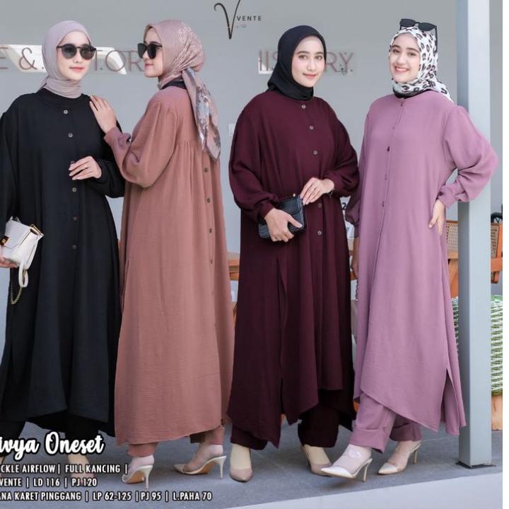 Langsung Order divya one set tunik vente long tunik import crinke setelan tunik dan celana baju sete
