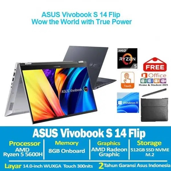 Asus VivoBook Flip 14 TN3402QA VIPS552 Ryzen 5 5600H 8G SSD 512GB Win11 OHS