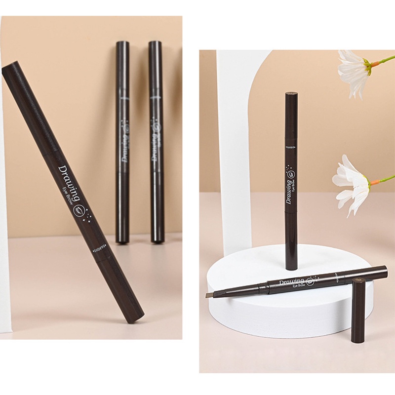 2 in 1 Pensil Alis Anti Air Putar Otomatis Eyebrow Pencil dengan Sikat Alis