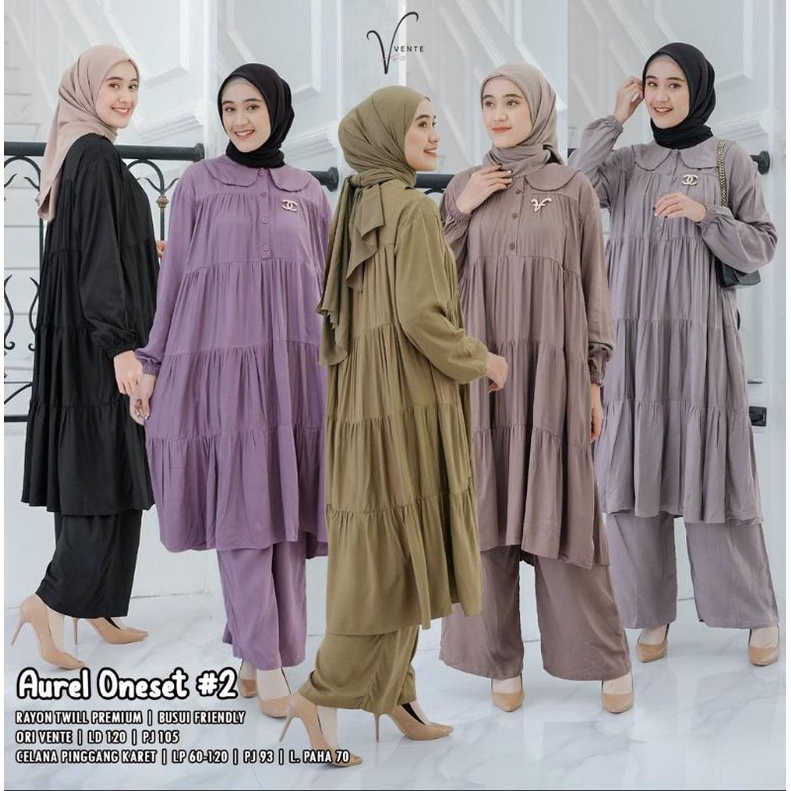 Vente Daily Aurel Oneset Jumbo Rayon Twill Premium Motif Polos // Setelan Wanita LD 120// Atasan Lon