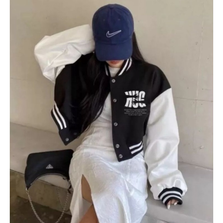 Jaket Baseball Crop Wanita // Jaket Varsity Crop // Jaket Korean Style // Sweater Crop Wanita