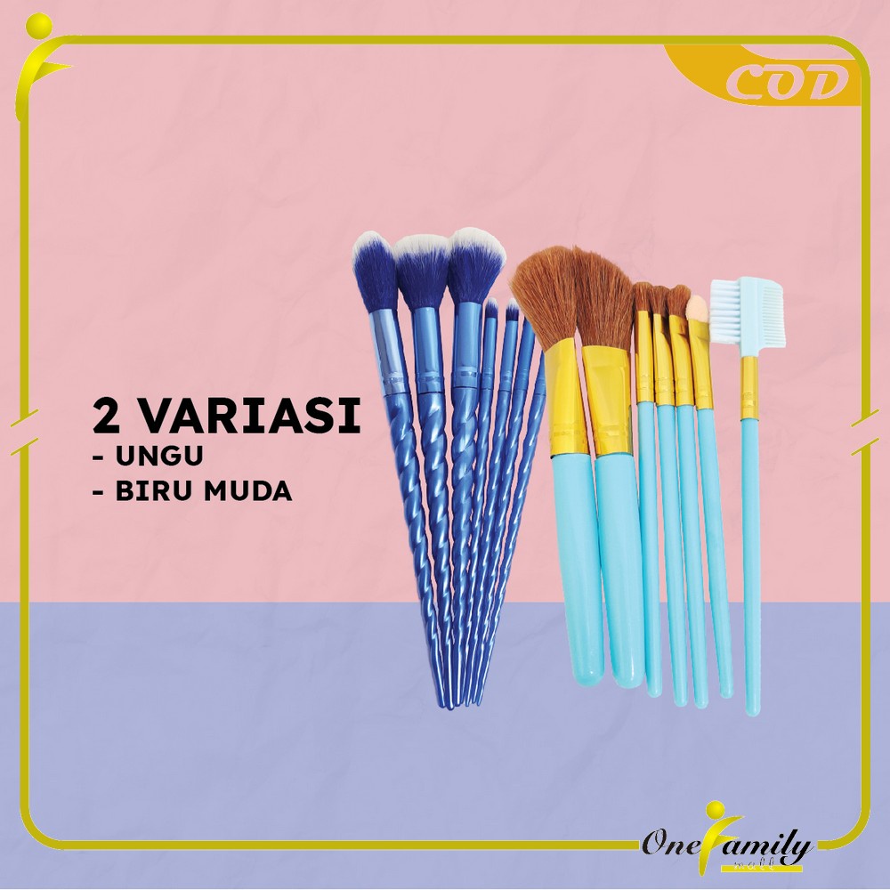 ONE-K128 Kuas MakeUp 7 in 1 Brush Make Up Set Mini Travel Free Pouch / Kuas Rias Wajah Model Ulir / Paket Kuas Set Make Up Cosmetic