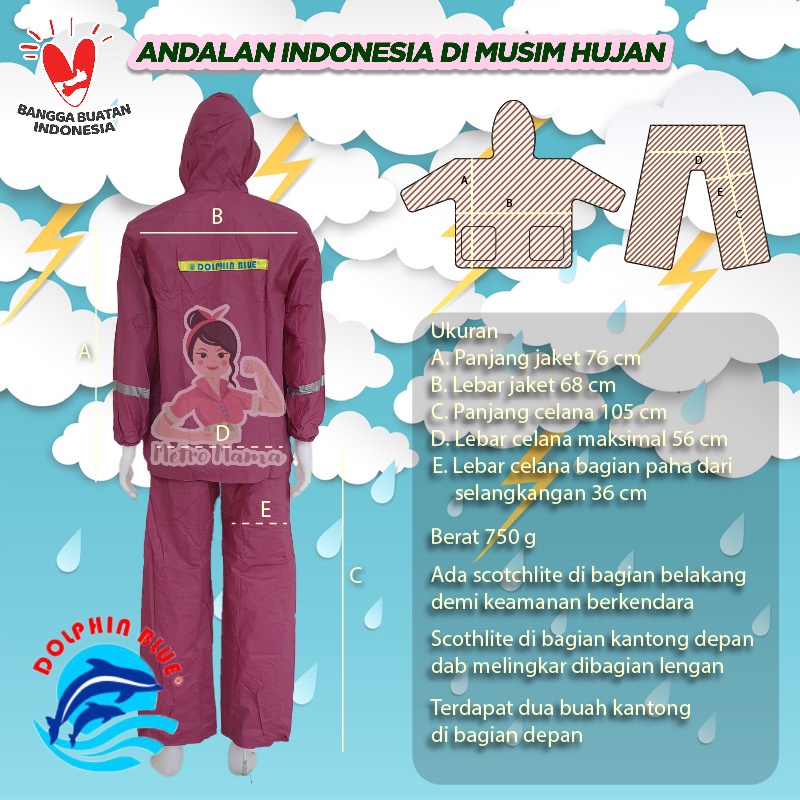 Jas Hujan Jaket Celana DOLPHIN SPACY Scotchlight 961 BIG SIZE XXL