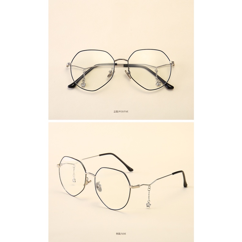 Kacamata Vintage Frame Metal Asimetris Dengan Liontin Bintang Untuk Wanita