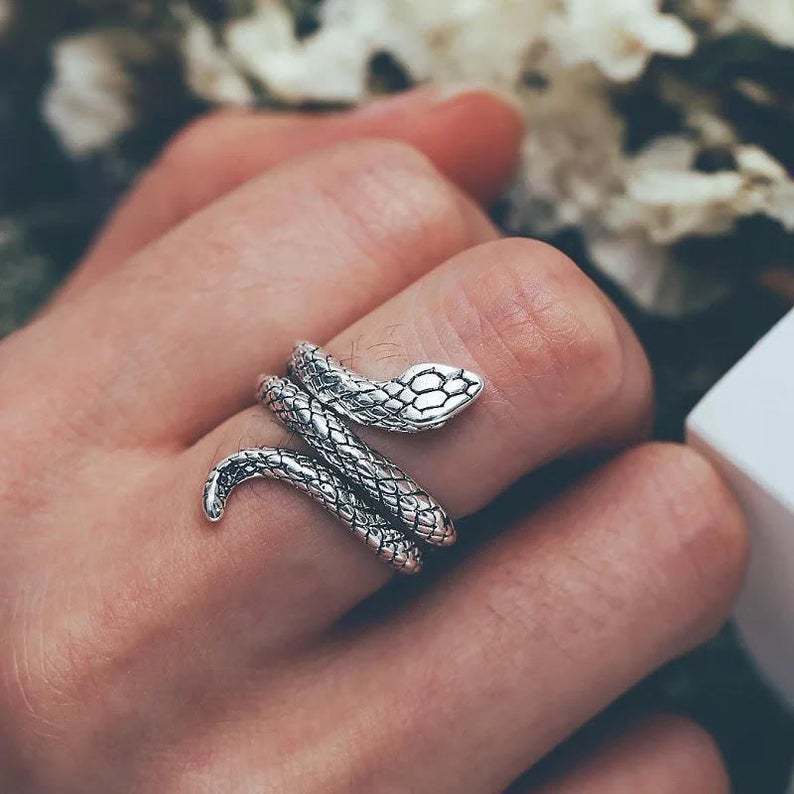 Cincin Model Terbuka Desain Ular Gaya Vintage punk Untuk Pria Dan Wanita