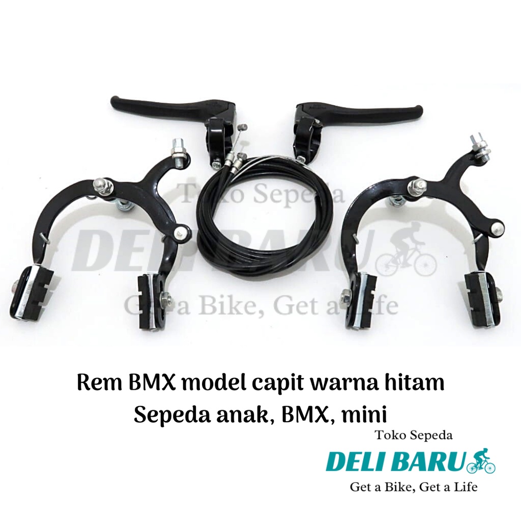 Deli baru Rem capit HITAM 1 set komplit sepeda anak, mini, BMX