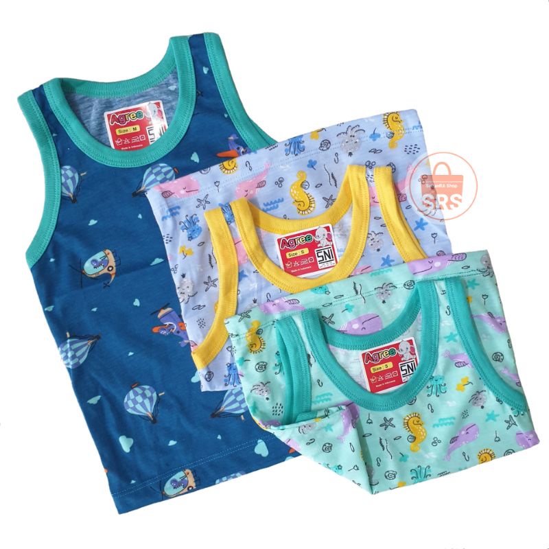 (3 Pcs) Singlet Caracter Bayi Agree  XL, L, M, S Kaos Singlet Balita, Anak, Baju Buntung Agree Kids Print