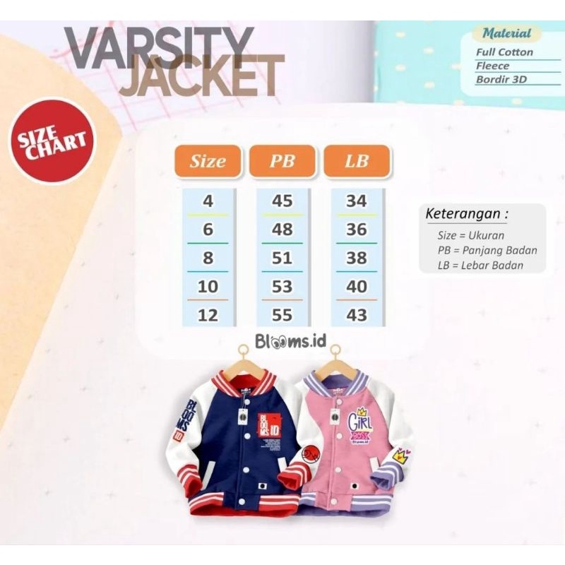 VARSITY JACKET BLOOMS.ID size 4-12 tahun /Varsity jaket blooms nablfashion