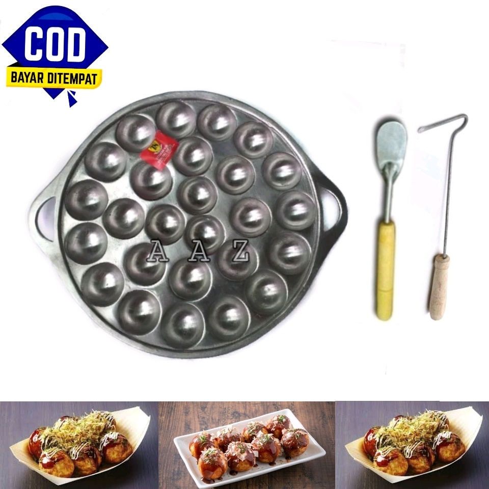 Cetakan takoyaki / cetakan kue takoyaki lubang 22 gratis pengait dan spatula kue
