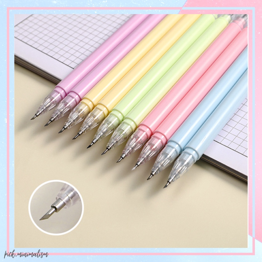 

Knife Cutter Pen DIY Two Sides 1 Pen + 1 Mini Cutter Pemotong Pisau Ukir Warna Pastel Lucu Aesthetic