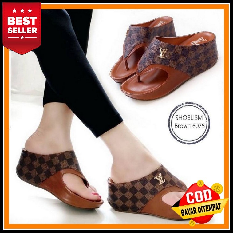 Sepatu Sandal Wanita Spatu Sendal Cewek Wedges Tali Velcro Hak Sol 3 Cm Karet Lentur Empuk Import Dn