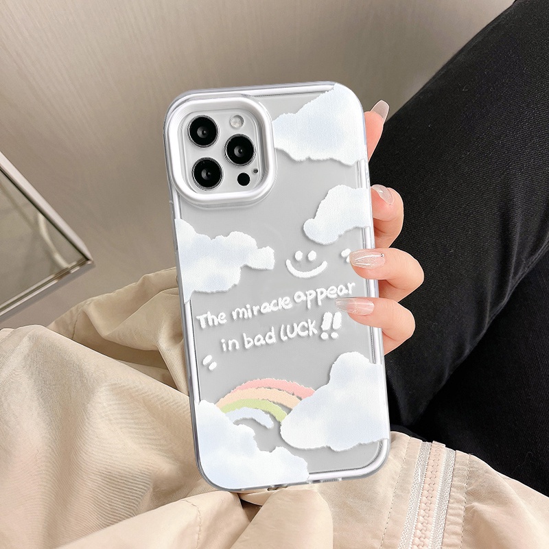 3 In 1 Soft Case Bumper TPU Transparan Motif Awan Pelangi Untuk IPhone 11 13 12 Pro MAX XR X XS MAX 6 6S 7 8 Plus SE 2020