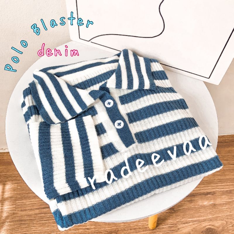 POLO KNIT TOP BLASTER CROP ATASAN RAJUT COMBO STRIPE TONE GARIS 2 WARNA