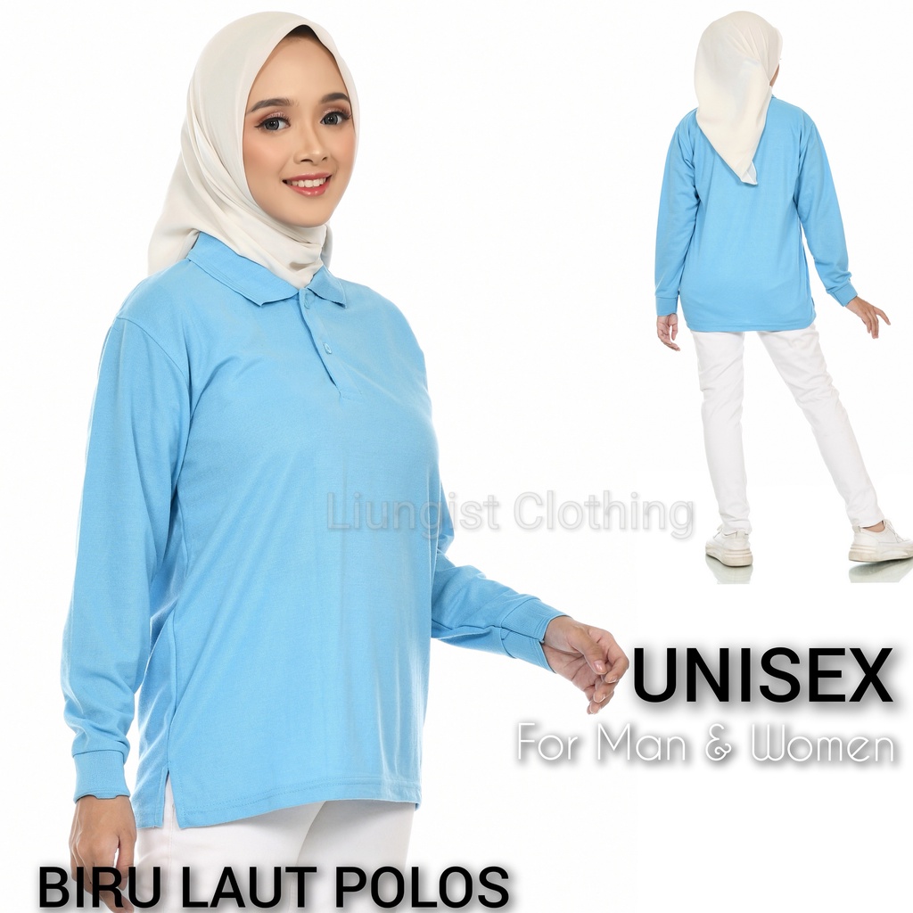 Kaos Polo Panjang Unisex Biru Laut Polos / Kaos Kerah / Poloshirt / Polo Shirt Panjang