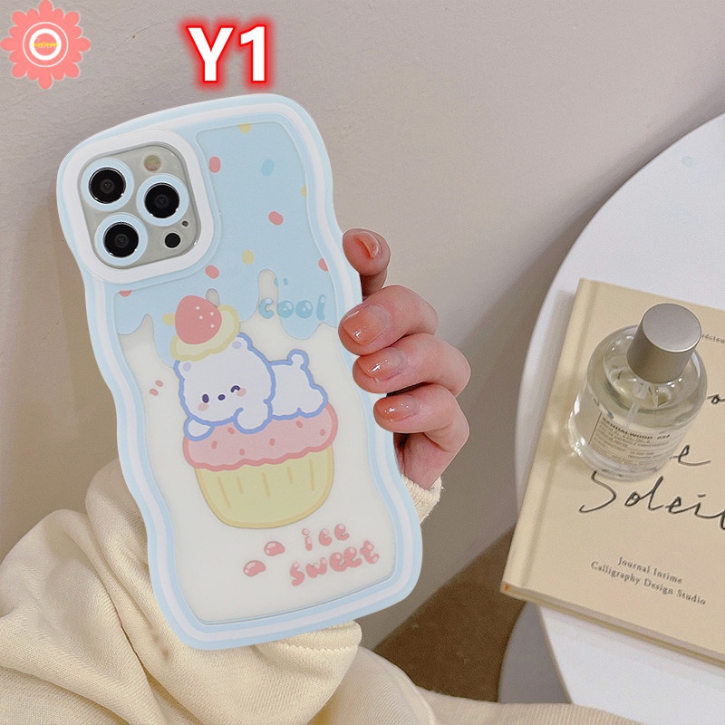 Casing Tepi Bergelombang Shockproof Realme 10 C21Y C15 C35 C11 2020 C25s C25 C12 C25Y C11 2021 C3 C20 Realme 6i 5i C20A 5 5s C1 Kartun Ice Cream Strawberry Bear Lembut TPU Back Case Cover