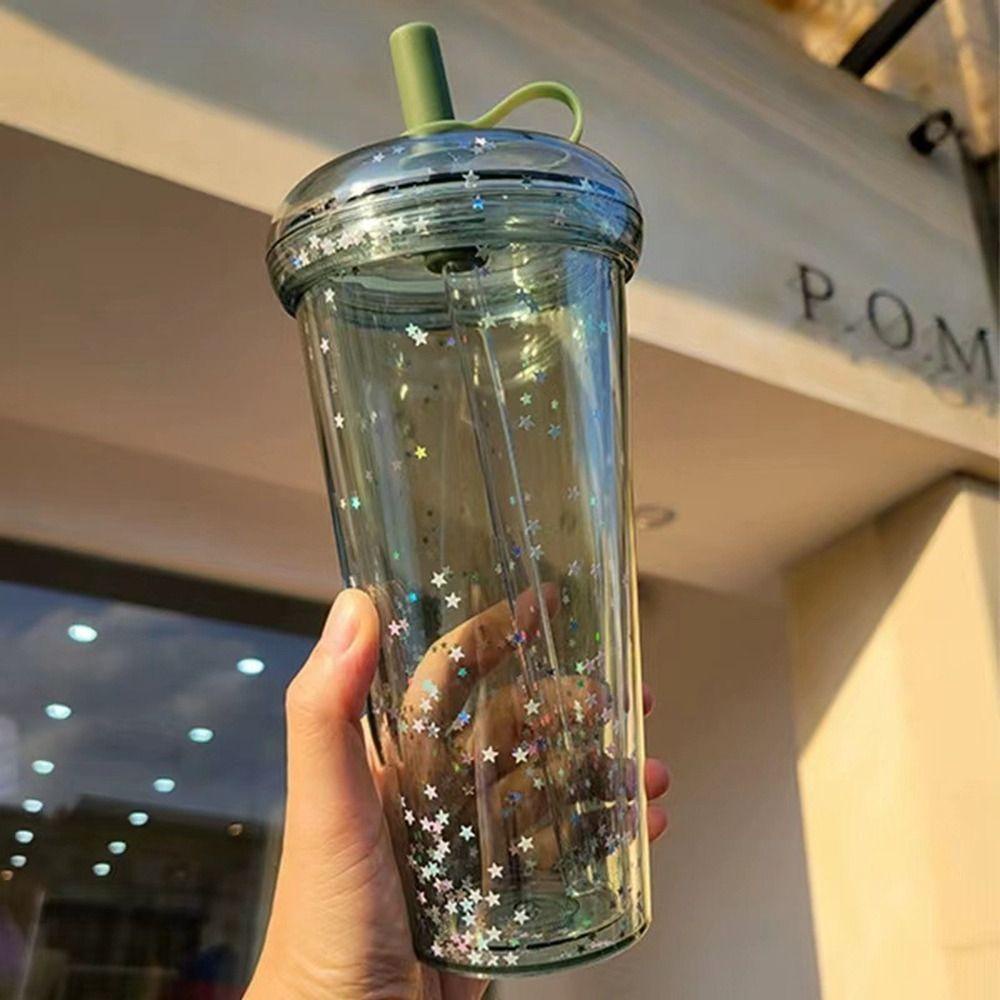 【 ELEGANT 】 Botol Air Reusable Plastik Double Layer Perjalanan Luar Ruangan Anti Bocor Sparkling Tea Cup