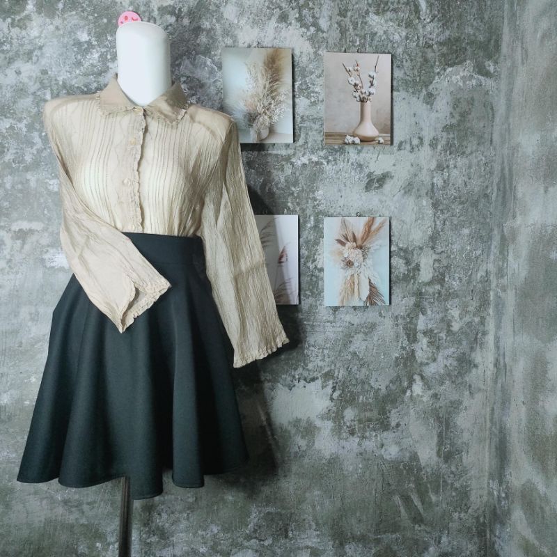 BLOUSE KEMEJA ORGANZA COKLAT SUSU COKSU FULL KANCING MURAH PRELOVED