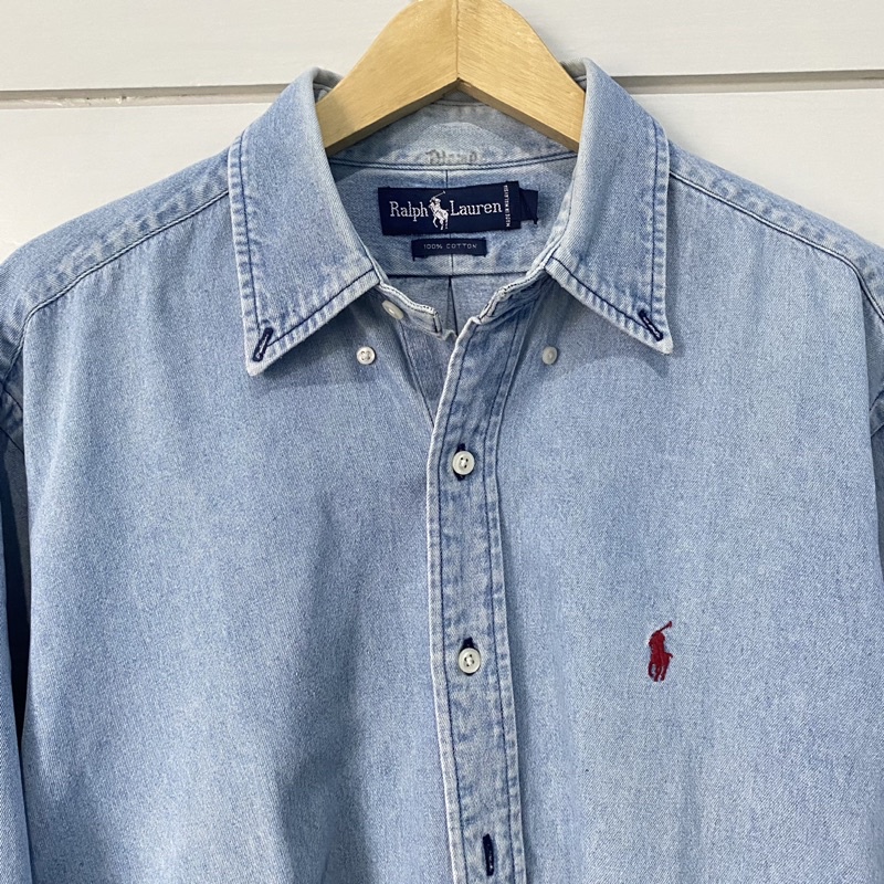 Kemeja Polo Ralph Lauren Original Pria Jeans Denim size L fit XL