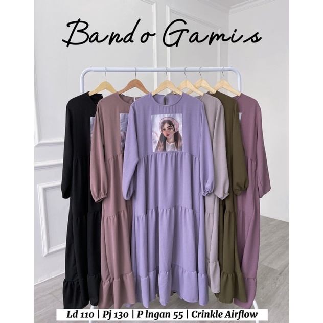 GAMIS GAMBAR BANDO FASHION ALLSIZE TANGAN KARET DRESS MUSLIM