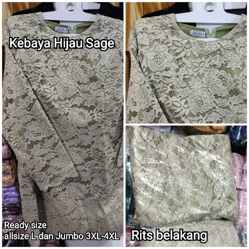 RZ - KEBAYA HIJAU SAGE L XL XXL Standar JUMBO | Tunik Broklat Tile Polos Rits Motif Bunga | Atasan P