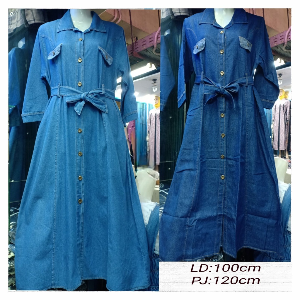 Dress Midi denim VD-26 depan tali dan kancing hidup LD100CM Panjang :120CM bahan jeans premium quali