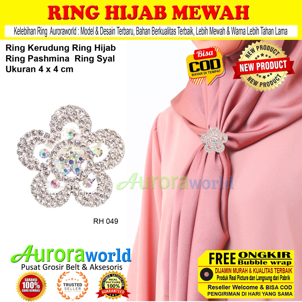 Auroraworld Ring kerudung hijab ring syal permata Ring Pashmina Berlian mutiara Mewah bros cincin kerudung scarf fashion terbaru anti hitam bisa COD RH-1G