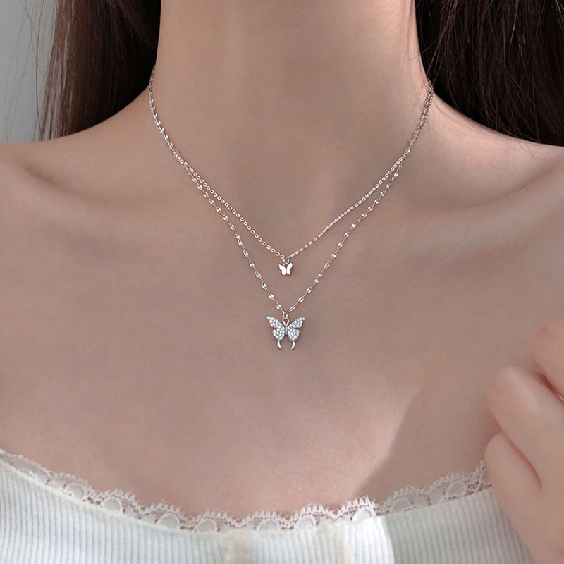 Perhiasan Kalung Rantai Kerah Wanita Bahan s925 Silver Motif Kupu-Kupu Gaya Korea Untuk Hadiah