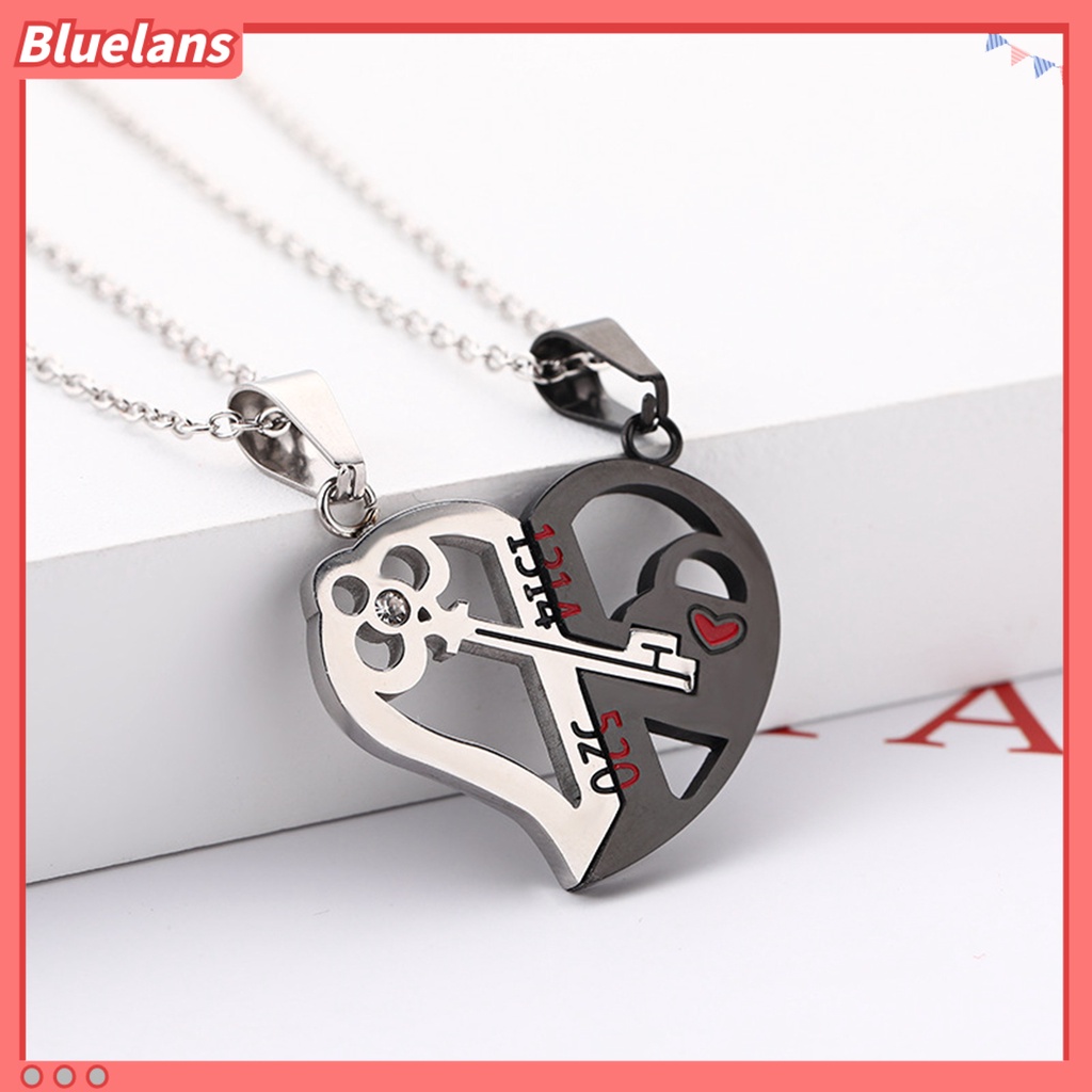 Bluelans 2Pcs Kalung Rantai Pasangan / Pria / Wanita Liontin Gembok Hati 1314 520 Untuk Hadiah Valentine